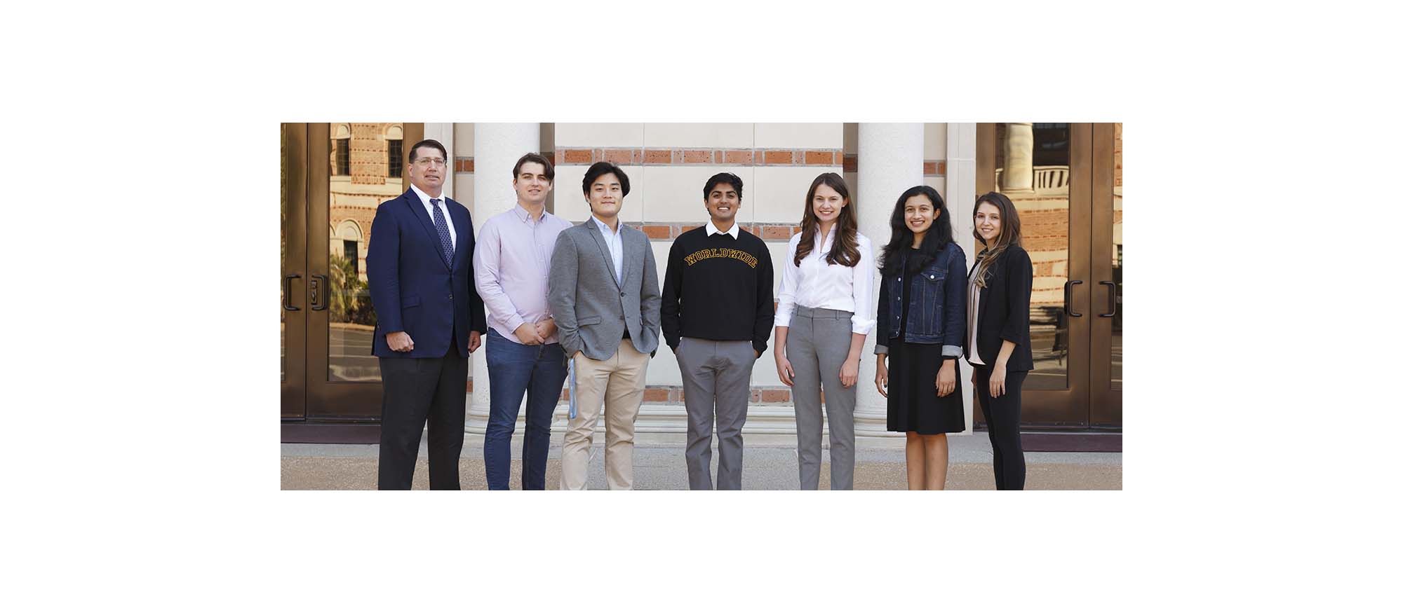 A group photo of the six students that work for the McNair Center for Entrepreneurship and Economic Growth.