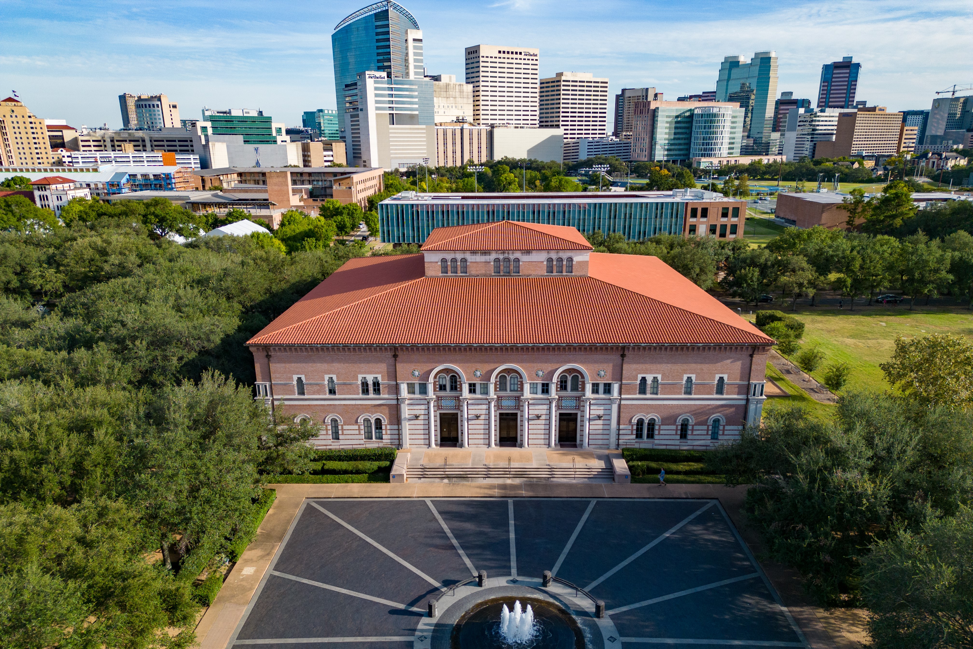 aerial drone photo of baker institute