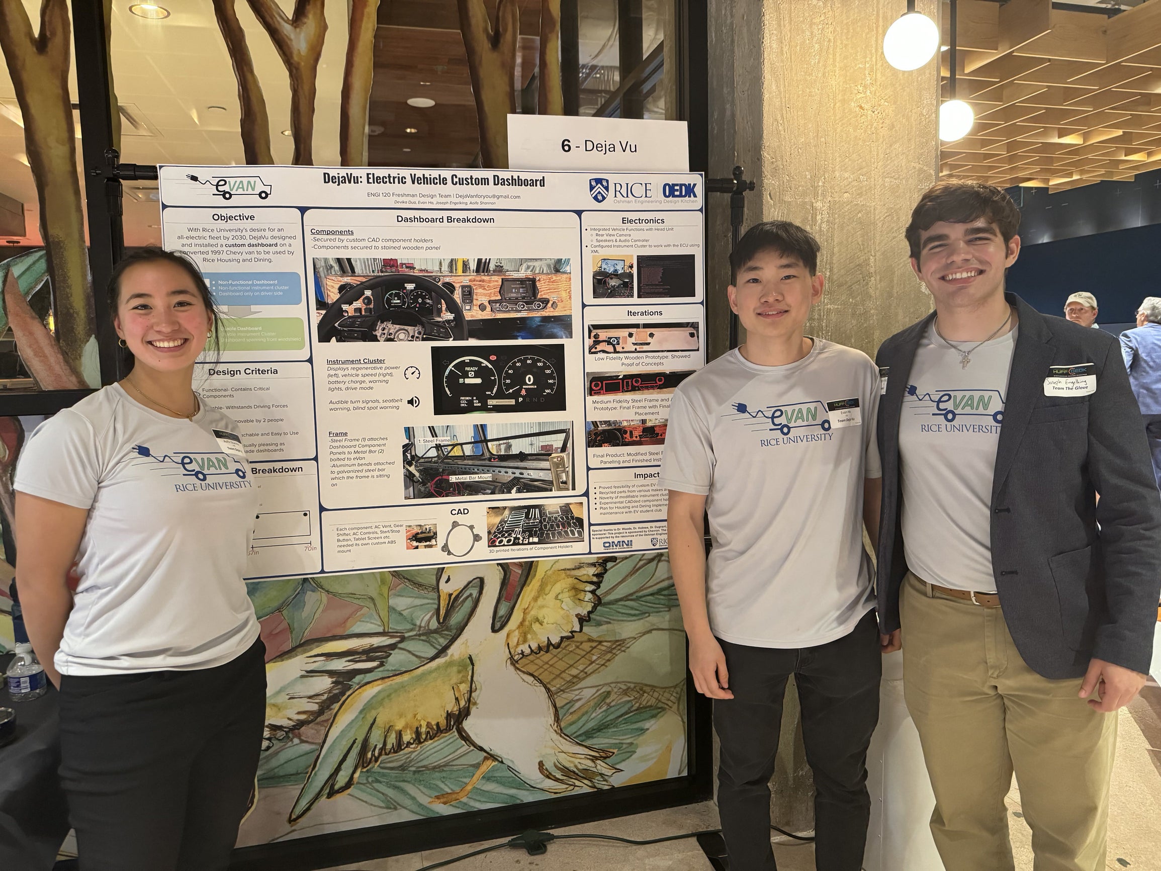 3 Rice students posing in front of a poster board 