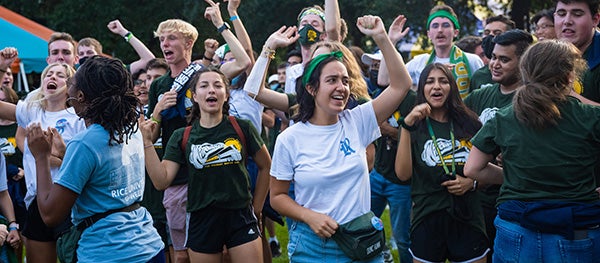 A group of college students celebrating