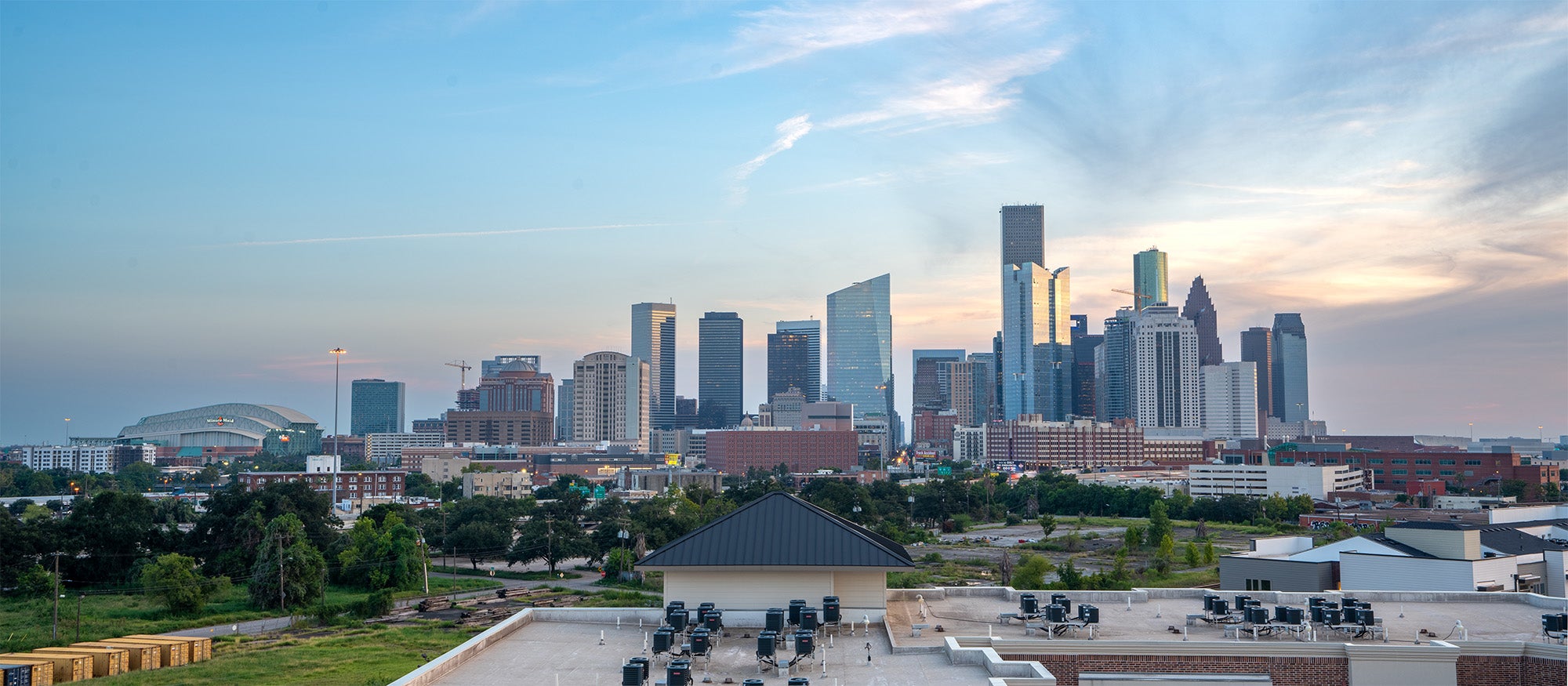 A photo of the Houston skyline.