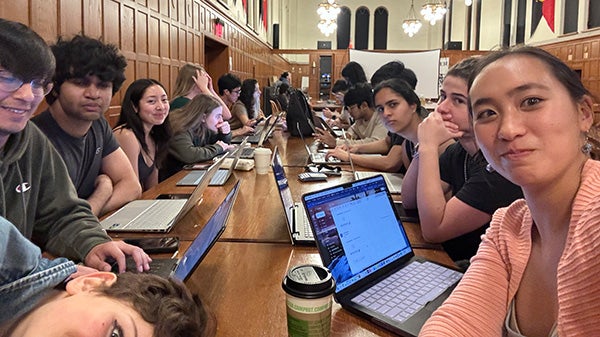 Selfie of students in a dining hall