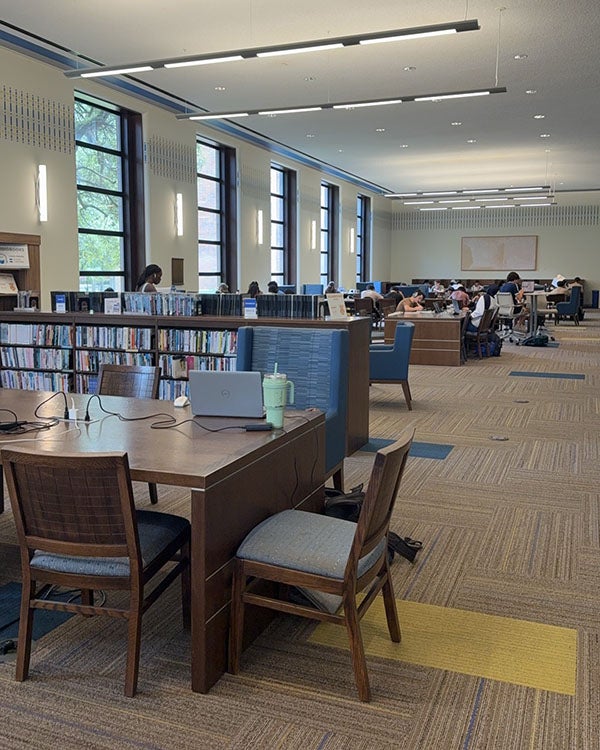 Tables and chairs in a large room