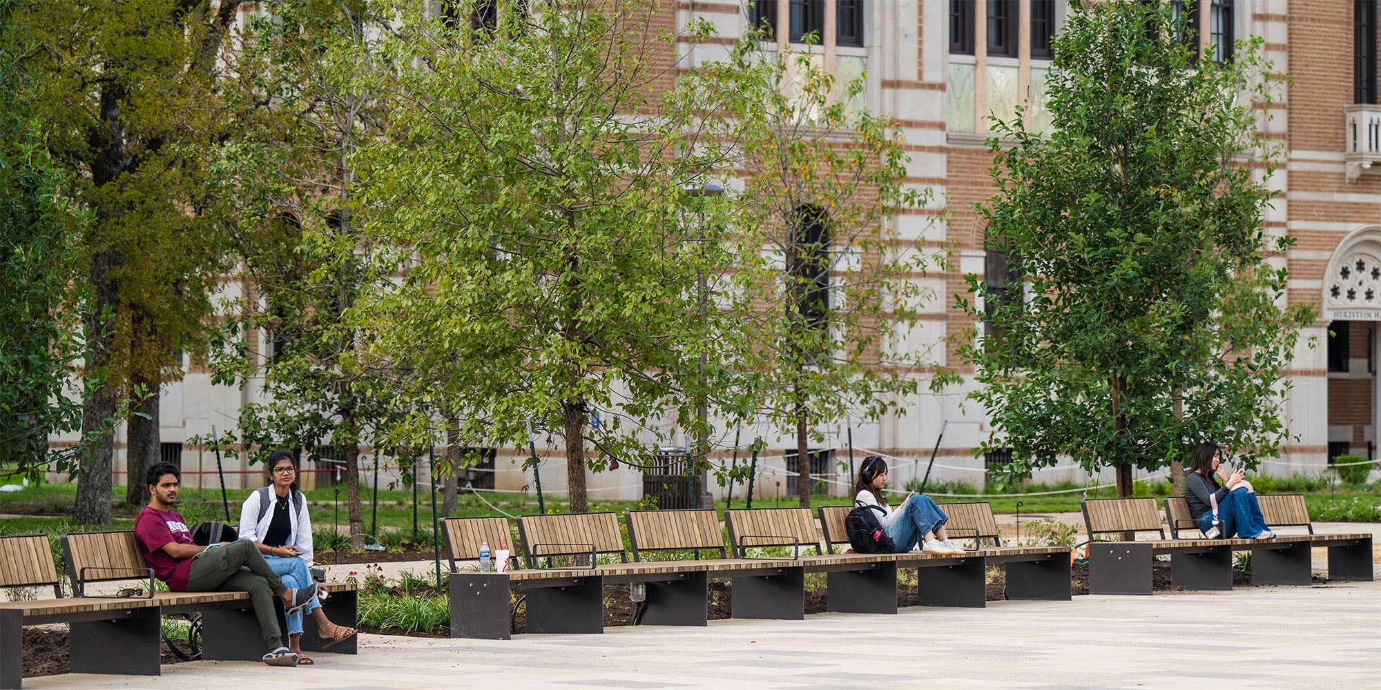 A photo of the revamped Academic Quad at Rice University.