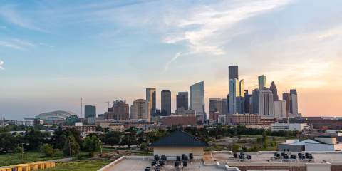 A picture of the Houston skyline.
