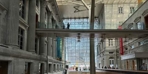 A picture of the interior of the National Gallery of Singapore.