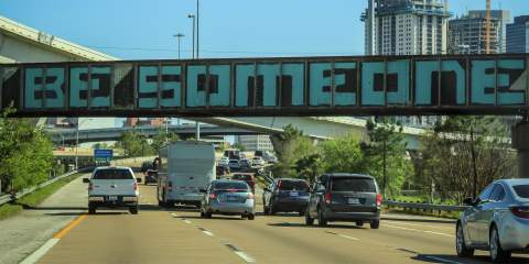 A photo of the Be Someone graffiti bridge in HTX.