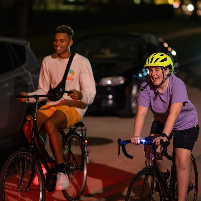 Students enjoy the Holiday Lights Ride hosted by Rice Bikes