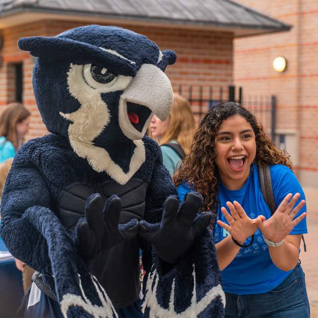 Admitted students visit Rice's campus during owl days and meet Sammy the owl