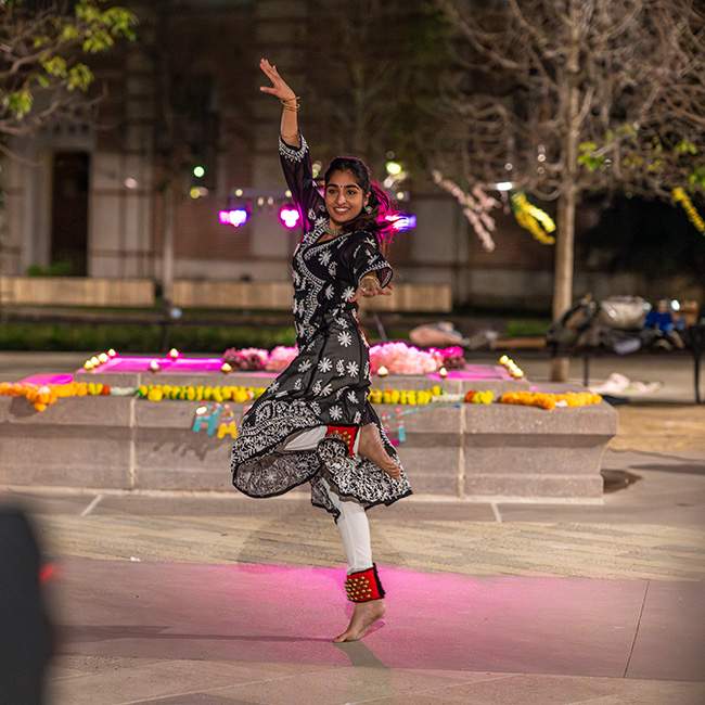 A Rice student performs a stunning dance during Diwali 