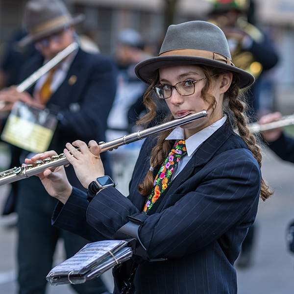 A girl playing the flute
